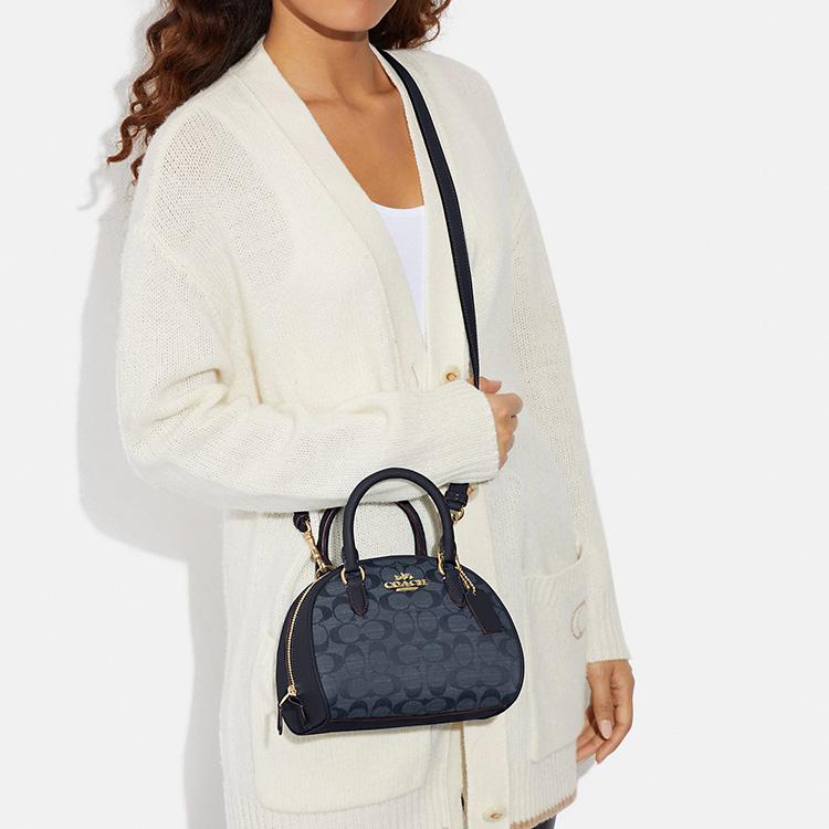 New COACH Sydney Canvas With Leather Shoulder Bag Crossbody Bag Handbag Small Size Women's Dark Blue CH140-IMDEI