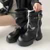 Fashion Chunky Platform Boots Women Luxury Zip Belt Buckle Design Ankle Boots Thick Bottom Knight Boots Biker Botas Mujer