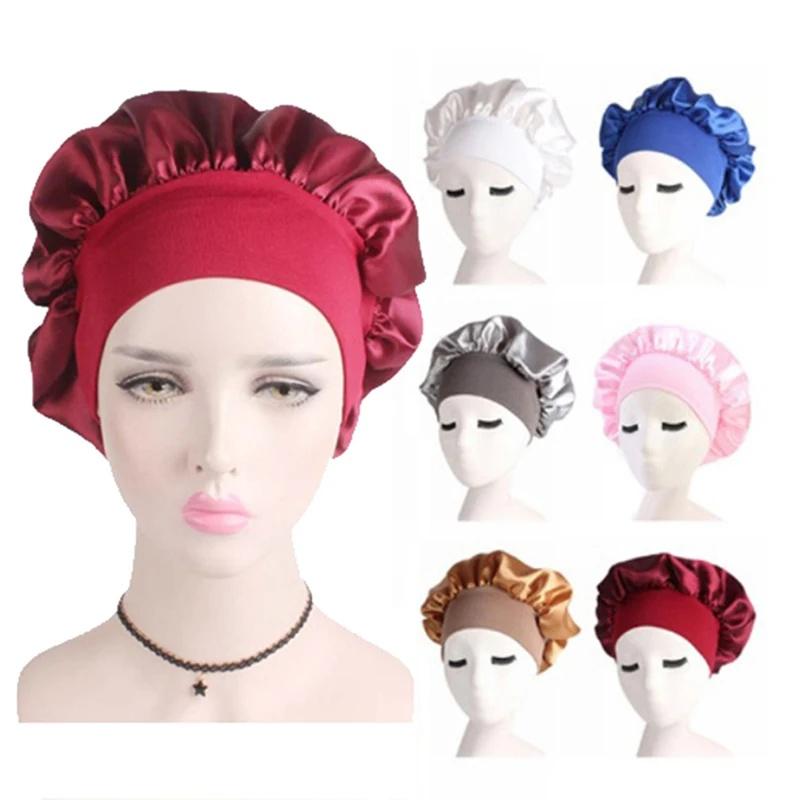 New Solid Satin Bonnet Sleep Hat Night Hair Care Shower Unisex Cap Styling Tool