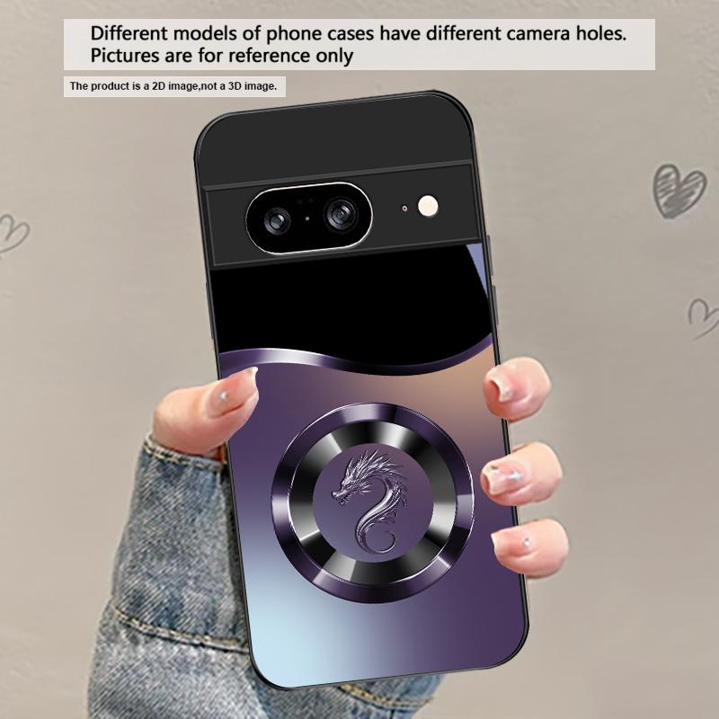 Серебряное кольцо с головой дракона для Google Pixel 8 7 9 10 Pixel 10 Pro XL Pixel 9 Pro XL Pixel 8a 7a Pixel 7 Pro Черный стеклянный чехол для телефона