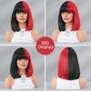 Half Black Half Red Bob Wig for Women - Full Bangs Short Straight Hair, Halloween Party Cosplay Street Style Two-Tone Full Cap Wig