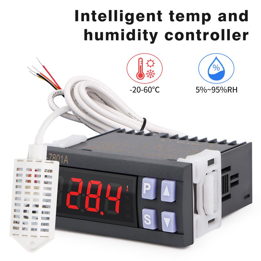 LCD Display Incubation Temperature and Humidity Controller 7801A Incubator Accuracy Thermostat Moisture Control with 2m Sensor