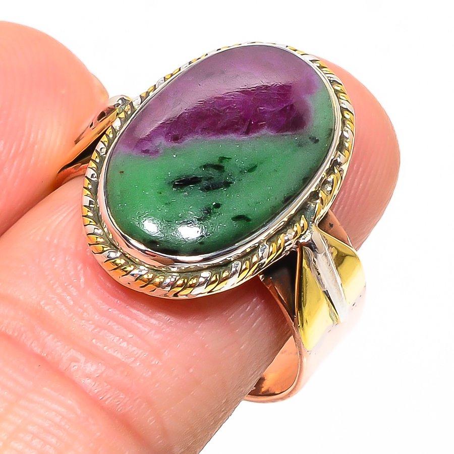 Ювелирные изделия из стерлингового серебра 925 пробы с рубином в зойсайте, двухцветное кольцо S.9.5 D1C85