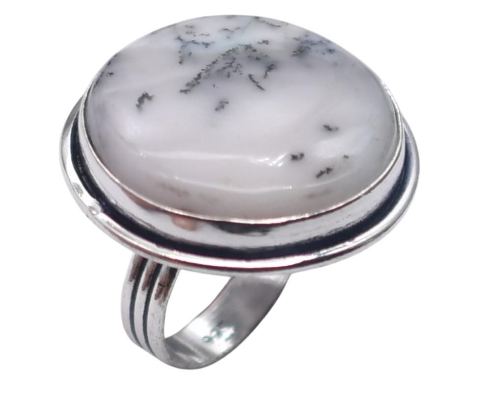 Dendrite Opal Natural Gemstone Antique Silver Ring US Size-6.5 R 5036