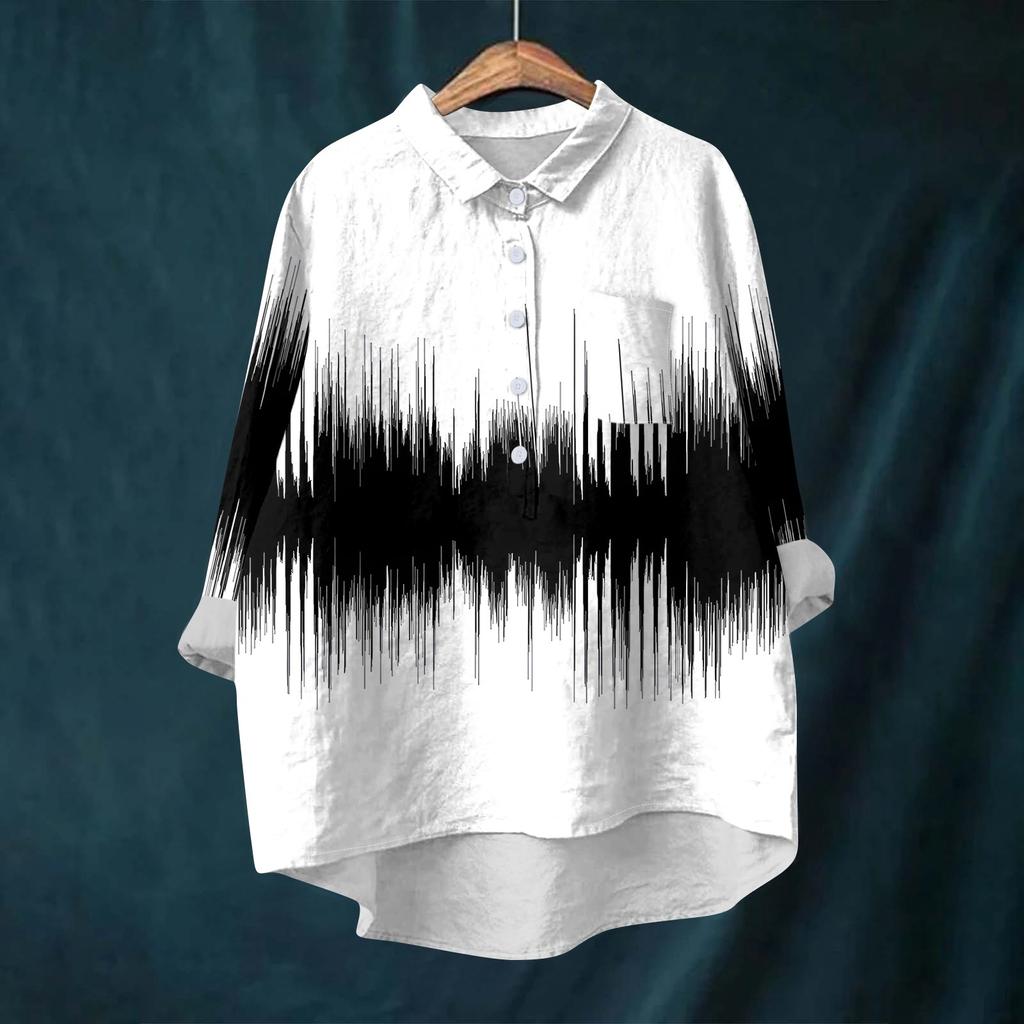 Женская рубашка-блузка с длинными рукавами и принтом на пуговицах, повседневный подол, нестандартный воротник рубашки