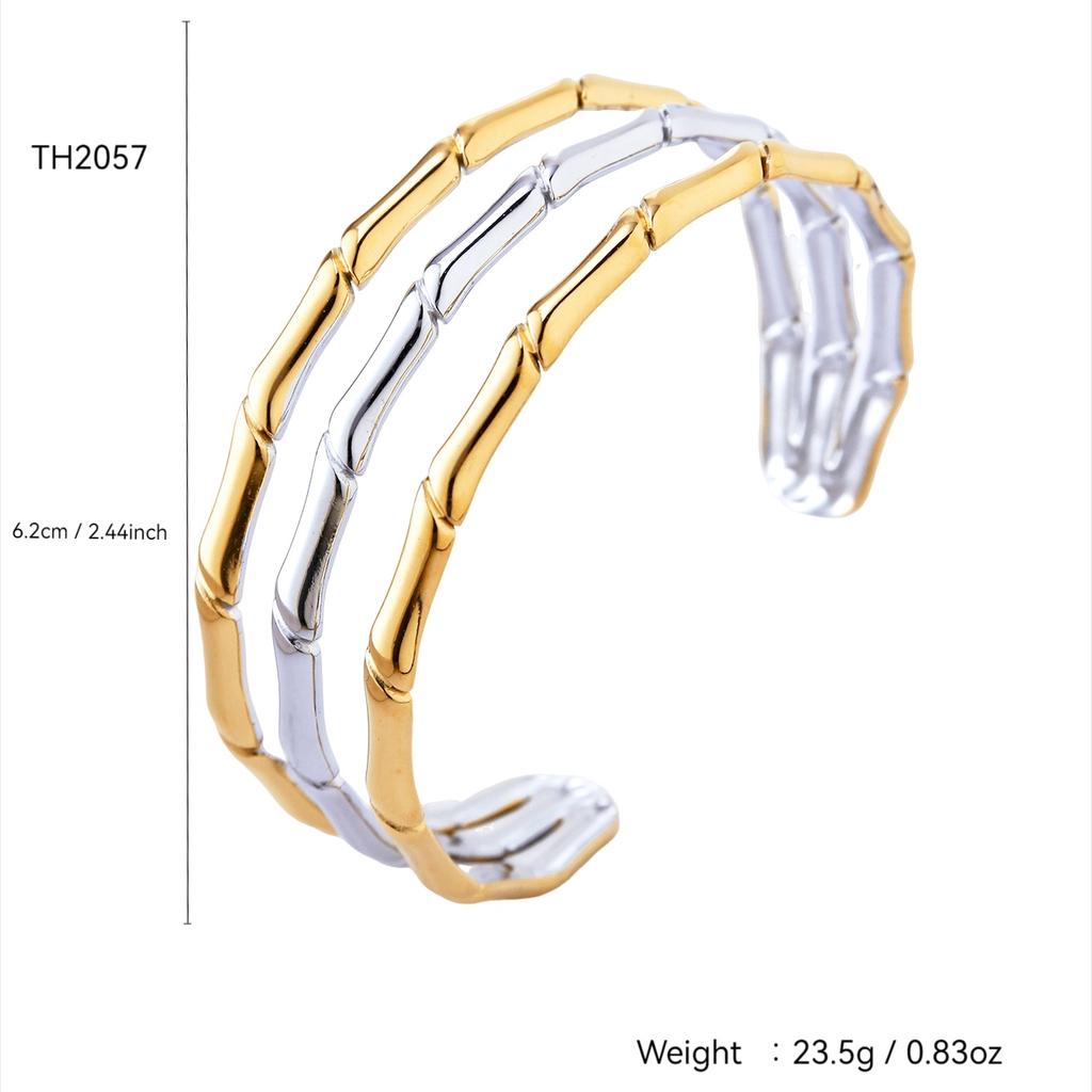 Fashion Simple Personality Charm Cold Style Stainless Steel 18K Gold Plated Geometric Pattern Bamboo Bracelet Women'S Zircon
