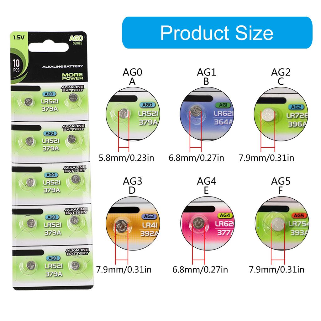 10 шт. 1,55 В щелочные батарейки-таблетки щелочная батарея для часов калькуляторов и игрушек AG0/AG1/AG2/AG3/AG4/AG5