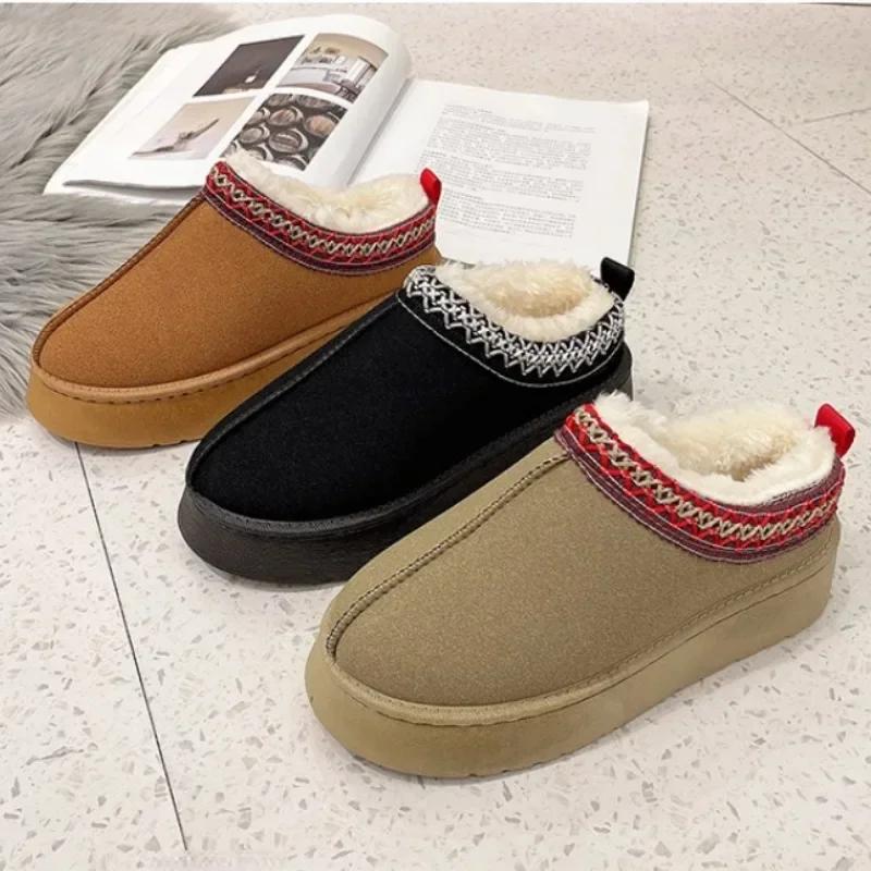 Женские ботинки Chelsea Ankle Snow Boots Winter New Woman Fur Short Plush Warm Flats Slippers Platform Shoes Flip Flops Suede Botas