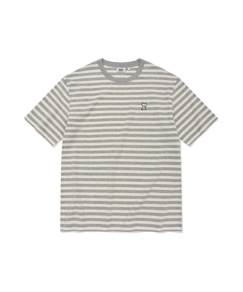WACKY WILLY Basic Striped Short Sleeve T-Shirt Gray