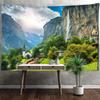 Дом на вершине холма, гобелен, подвесной природный пейзаж, богемный хиппи, эстетическая комната, гостиная, домашний декор