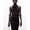 Spring New Women's Clothing Vertical Open Back Hanging Collar Sleeveless Elegant Long Midi Skirt Dress 1044155