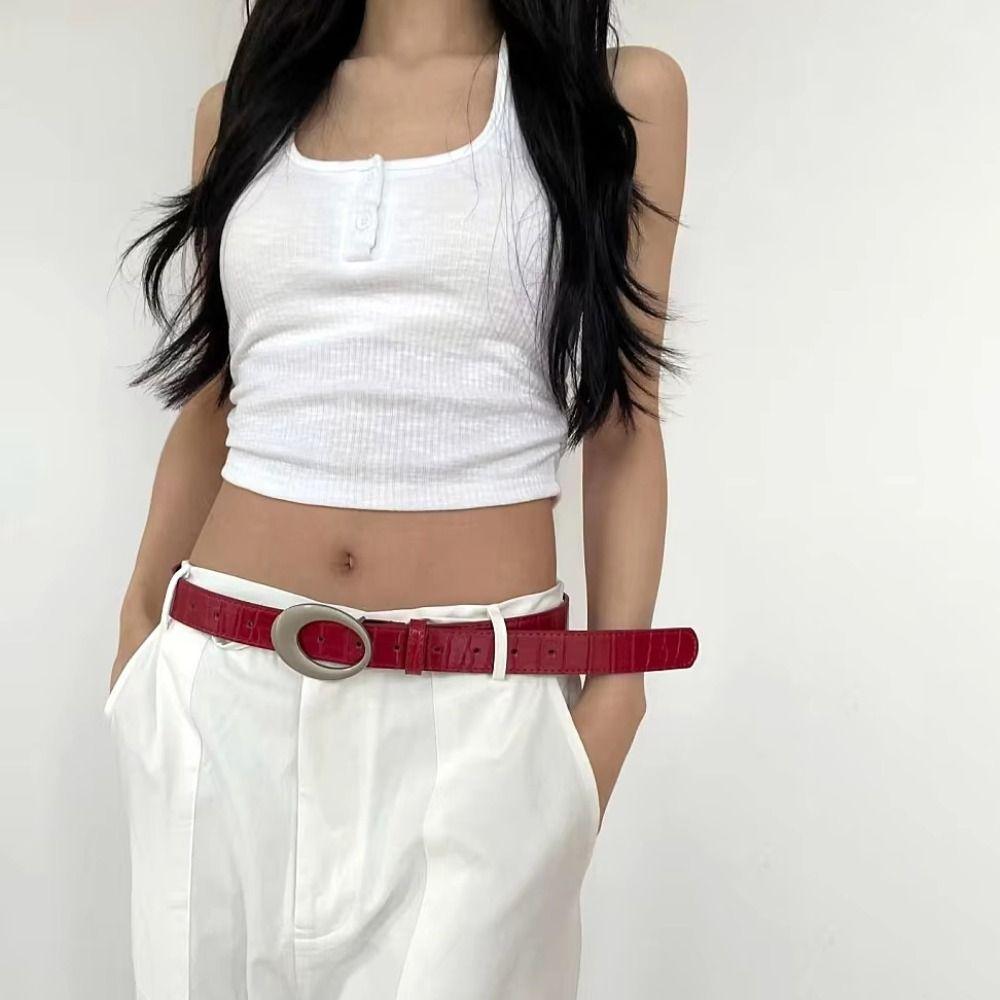 Harajuku Pu Leather Waistband Metal Buckle Jeans Waistband Fashion Retro Y2k Belt Women