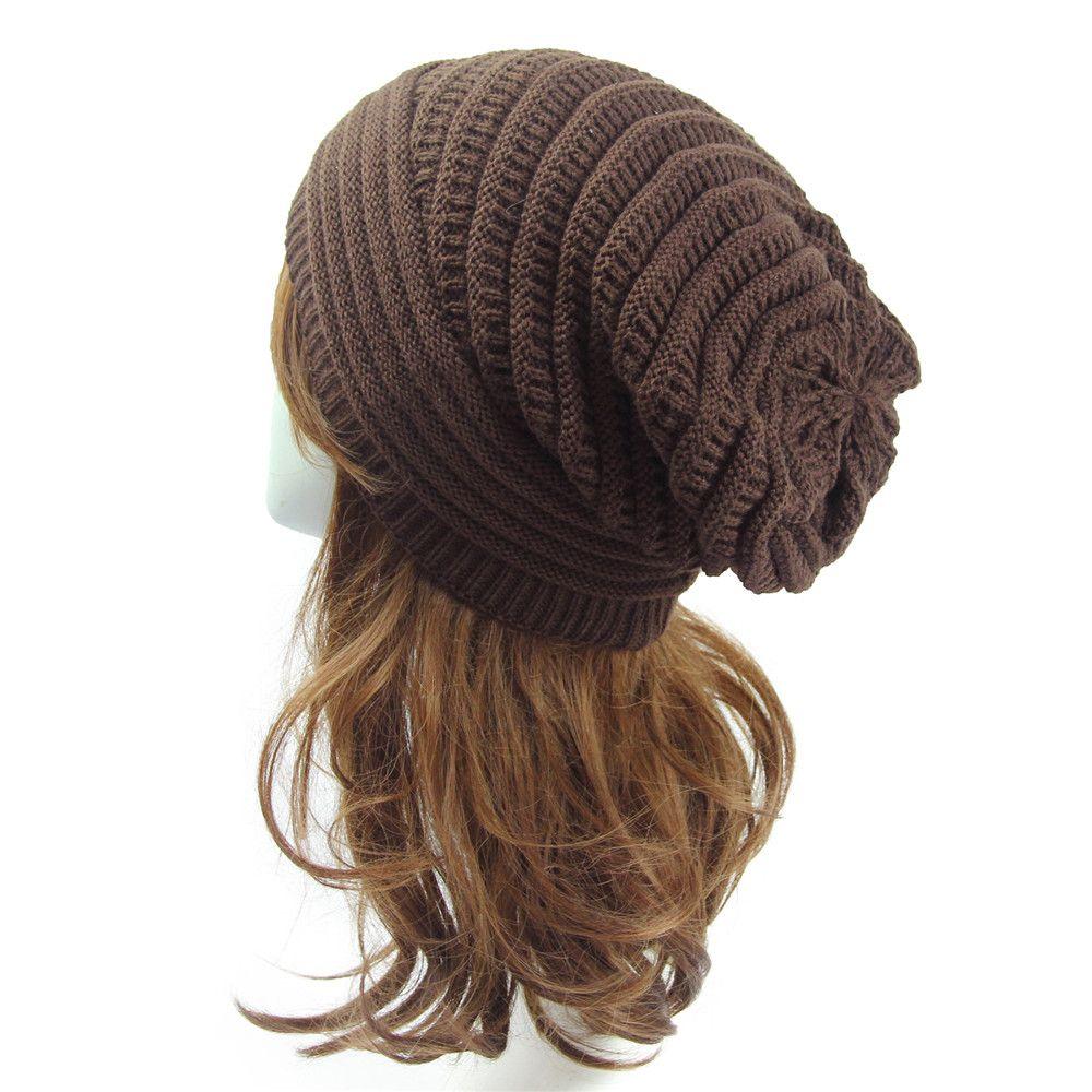 Unisex Striped Crochet Baggy Beanie Hat Ski Cap Knitted Hat