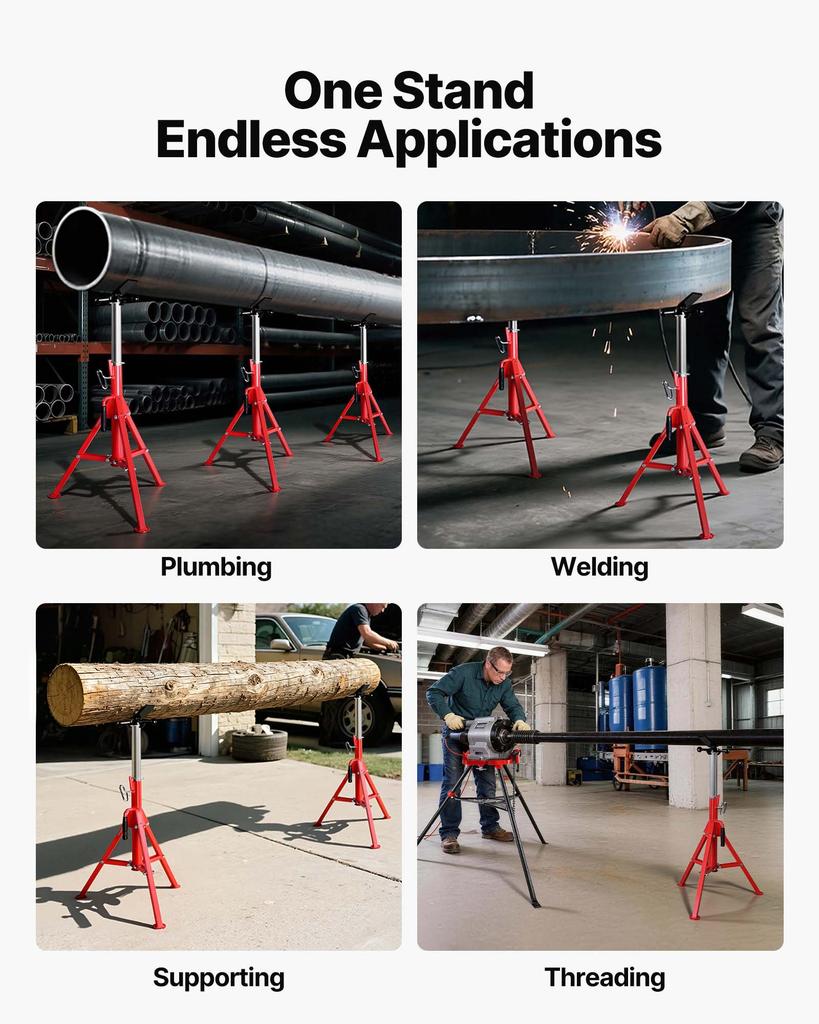 VEVOR V Head Pipe Stand 0.3-30.5 cm Capacity, Adjustable Height 71.1-132.1 cm, Pipe Stands 1133.9 kg Load Capacity, Portable Folding Pipe Stands