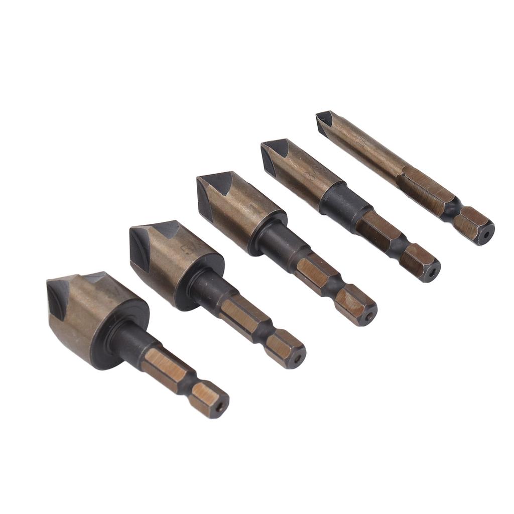 5 шт. Зенковочное сверло 1/4 дюйма 3/8 дюйма 1/2 дюйма 5/8 дюйма 3/4 дюйма 5-зубое зенковочное сверло с шестигранником 1/4 дюйма