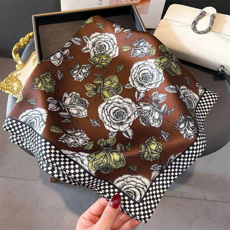 Silk Scarf for Women 70X70cm Square Scarf Sun Protection Shawl Versatile Neckerchief Headscarf Hair Band Accessories