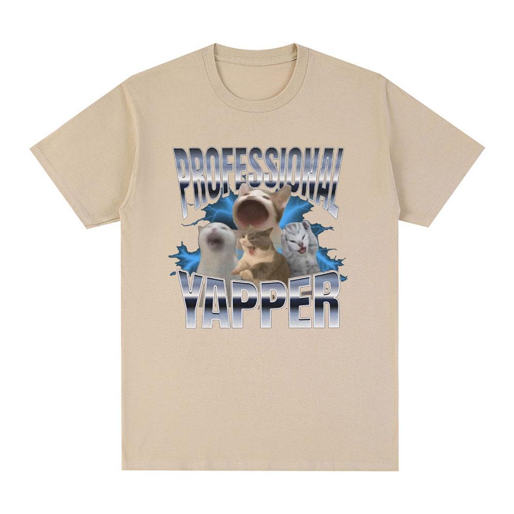 Professional Yapper Funny Cat Meme T Shirt Unisex Women Fashion Vintage Short Sleeve T-shirt Casual Cotton Cozy Oversized T Shirts
