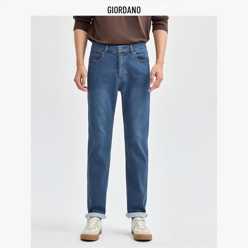 GIORDANO Мужские джинсы слим прямого кроя на флисовой подкладке