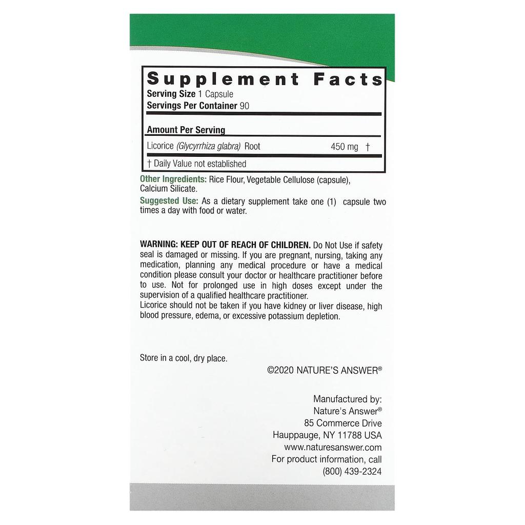 Nature's Answer Sensitive Herb, 450mg, 90 Veggie Capsules