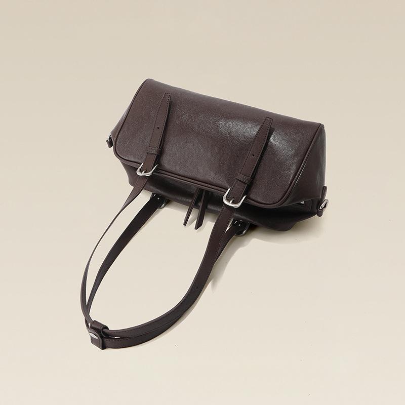 Bowling Bag Women's Fur Leather Bag Cowhide Yo Yo Casual Large Capacity Commuter Boston Portable Messenger Shoulder Bag