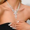 3PC Fashion Copper Claw Chain Bow Tassel Necklace Earrings Bracelet Bridal Zircon Set Wedding Banquet Party Festival Gift