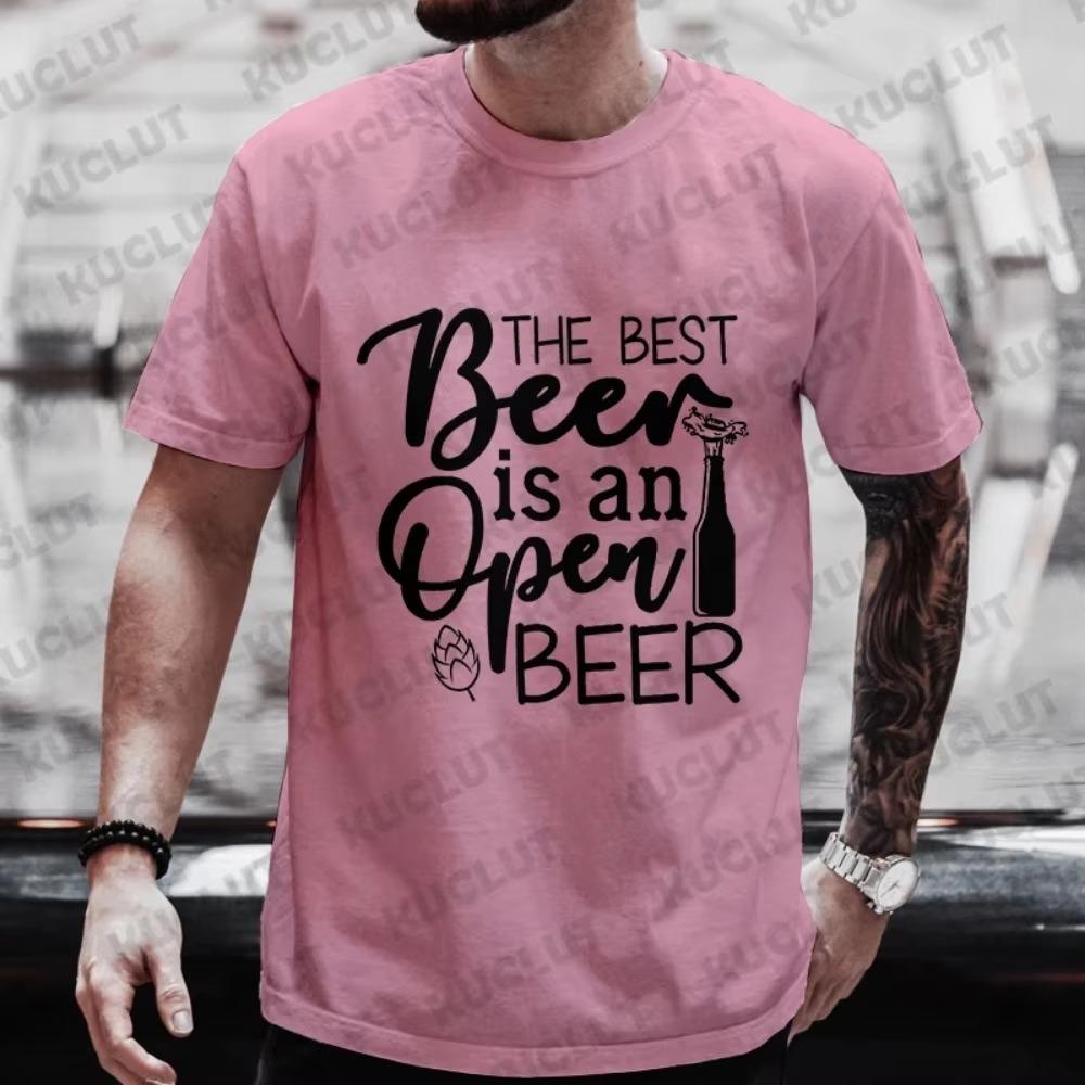 The Best Beer Is An Open Beer Graphic T Shirts Men Y2k Clothes Beer Day Drinking Party Tops Short Sleeve Tees Summer Streetwear