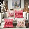 Festive Pink Christmas Pillowcases: Hello Winter, Merry & Bright with Gingerbread Train Designs Sofas, Bedroom Pillow Covers