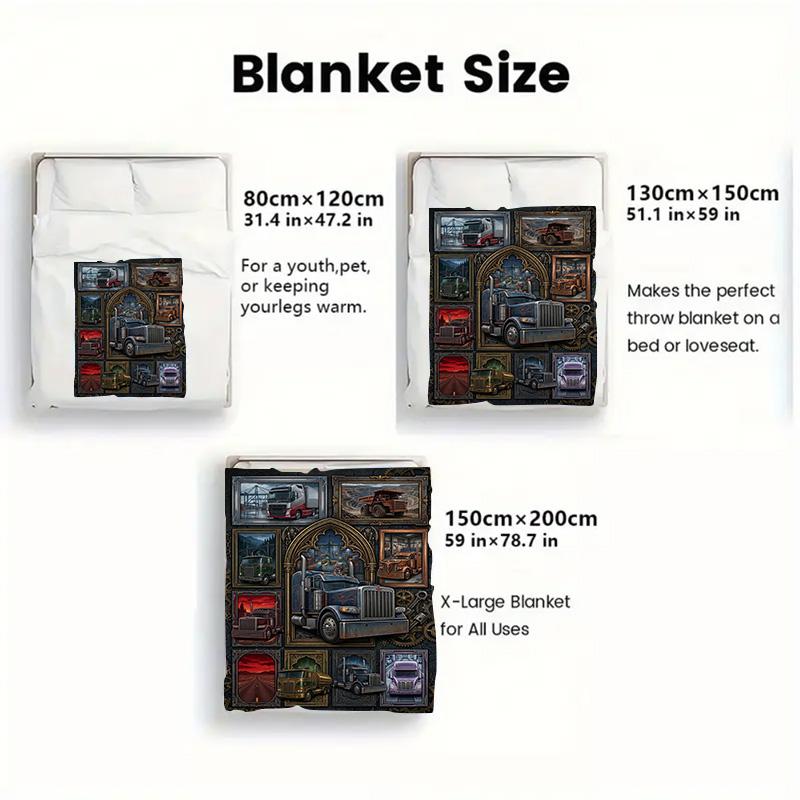 Truck Art Gallery 2D Flat Pattern Flannel Blanket, High quality All Seasons, Home Decor, Warmth and Comfort, Perfect for Christmas Gifts.