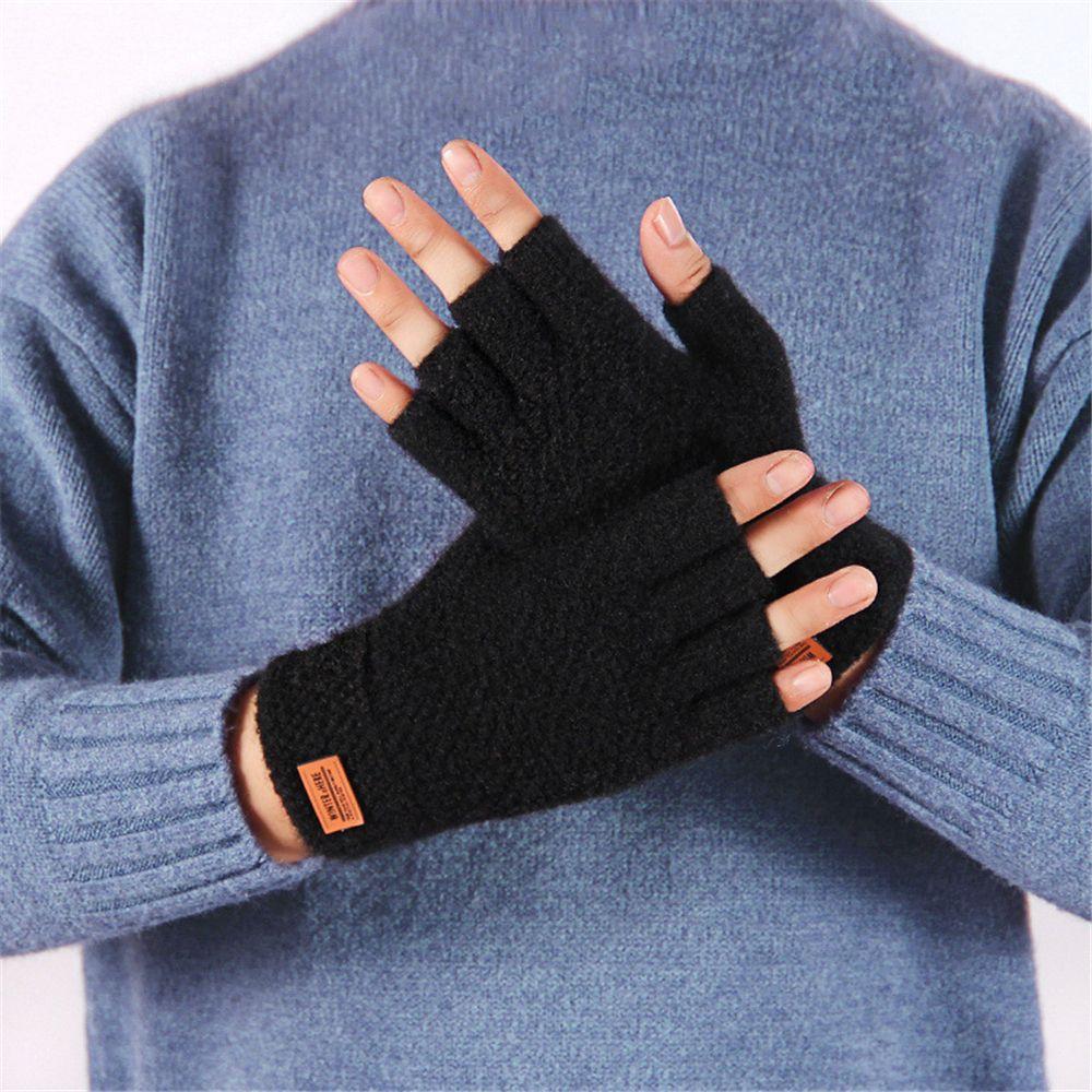 Label Winter Warm Elastic Half Finger Mittens Knitted Alpaca Wool Driving Gloves Fingerless Gloves