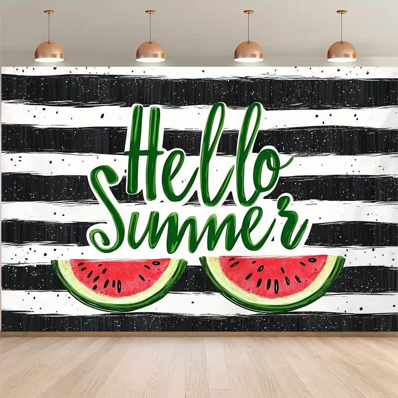 2D Watermelon "Hello Summer" Backdrop for Beach Party and Summer Themed Decor