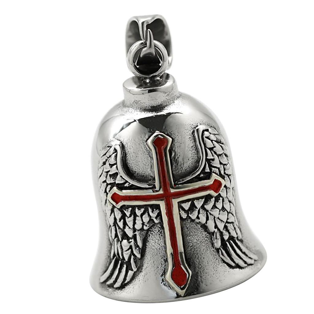 Cross Bell Pendant Men Stainless Steel Exquisite Motorcycle Biker Bell Pendant Accessory for Travel