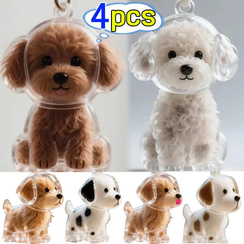 4PCS Transparent Cute Dog Hair Fur Storage Keychain Dogs Hair Storage Box Keyring Bag DIY Accessory Pet Lover Gifts Key Chains