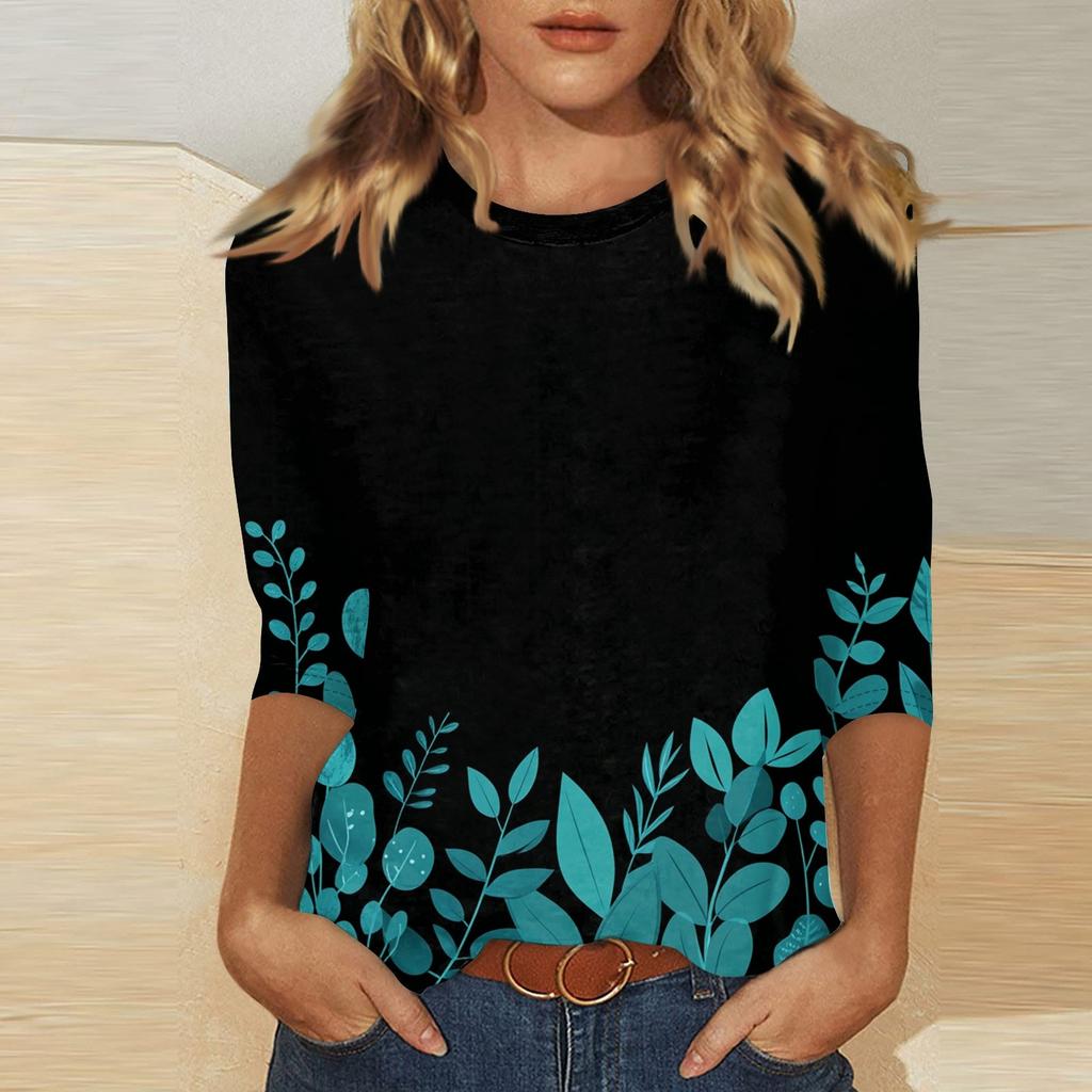 Женский топ с принтом и круглым вырезом, рукавом 3/4