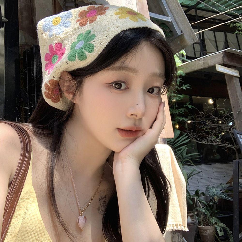 Flower Triangle Turban Floral Women Hair Scarf Sweet Crochet Bandana Travel