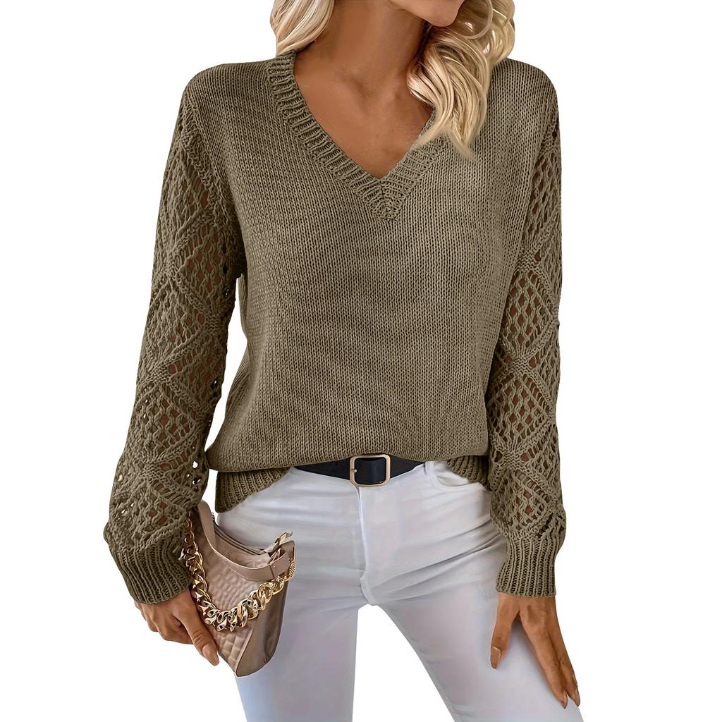 Women's Fashion Casual V-Neck Long Sleeve Loose Personalized Solid Color Sweater