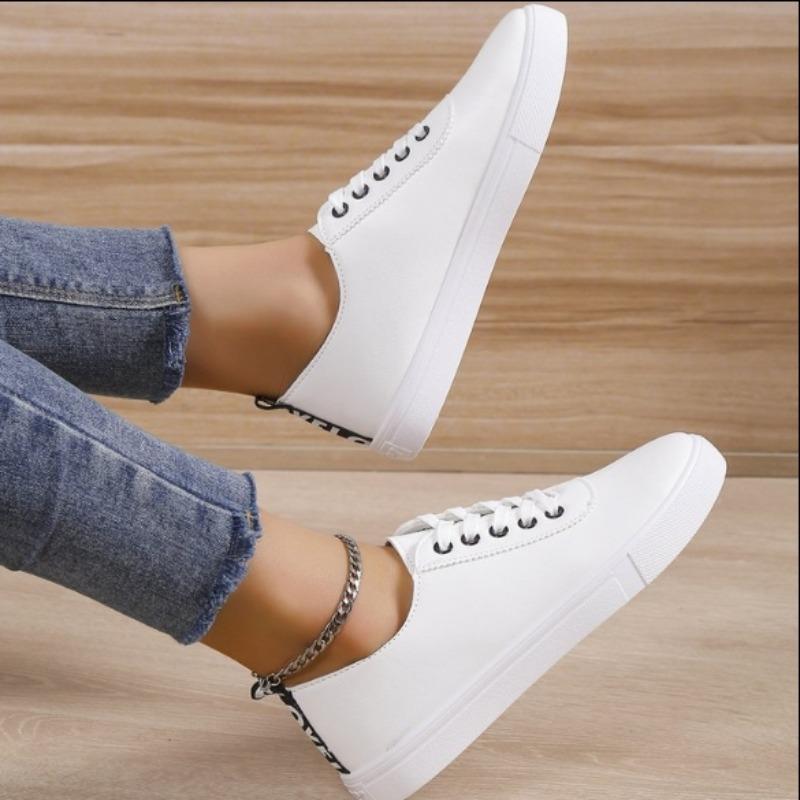 2024 Новая модная однотонная женская спортивная обувь с круглым носком, удобная верхняя одежда, универсальная женская обувь на плоской подошве с мелким кружевом