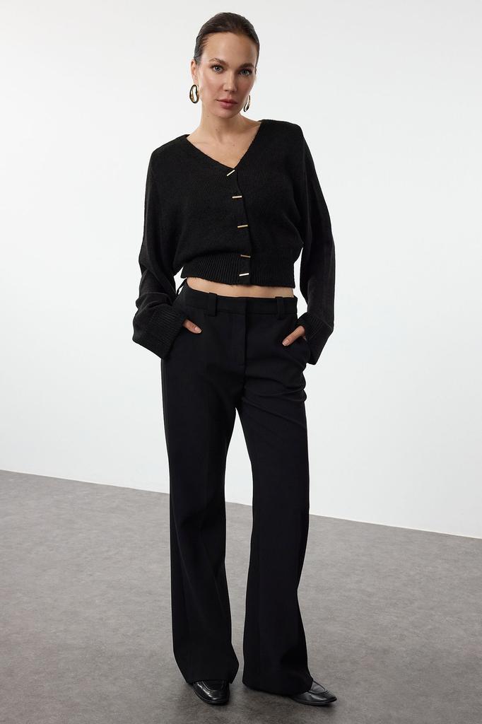 Женский модный стильный кардиган, черный укороченный трикотажный кардиган с v-образным вырезом