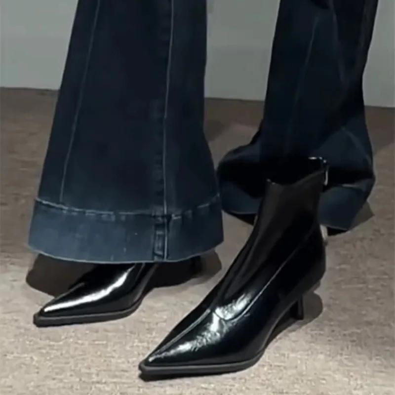 Модные ботильоны с острым носком Женские Осень/Зима 2025 Новые ботинки с коротким голенищем и высоким каблуком