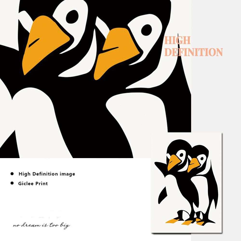 Cute Penguin Couple Poster Art Prints Scandinavian Hugging Penguins Family Wall Canavs Painting Nordic Kids Room Home Decor