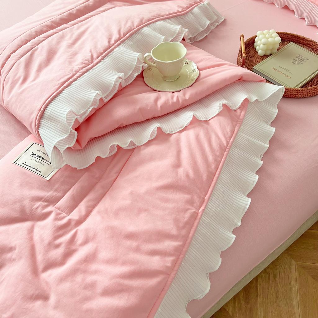 Summer Solid Thin Quilt Washable Pink Skirt Summer Bedspreads For Double Bed Comforter Microfiber Lightweight Blanket
