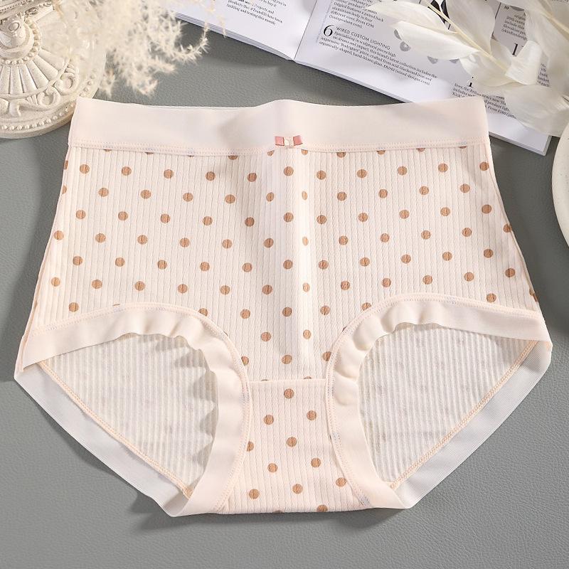 Женские весенне-осенние трусы большого размера в горошек из хлопка с высокой талией и драпировкой на бедрах