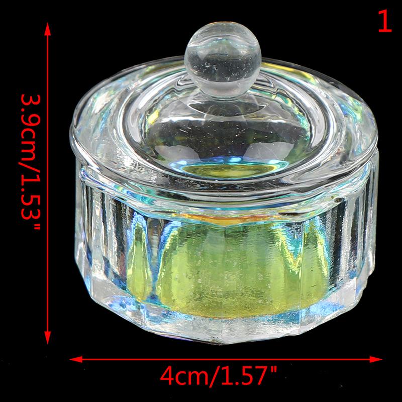 1Pcs Rainbow Crystal Clear Acrylic Liquid Dish Tappen Dish Glass Cup With Lid Bowl For Acrylic Powder Monomer Nail Art Tool