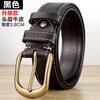 Belt Men'S Genuine Leather Brass Buckle Retro Double Seam Thread First Layer Real Cowhide Belt Youth Handmade Bare Edge Light Bottom Denim
