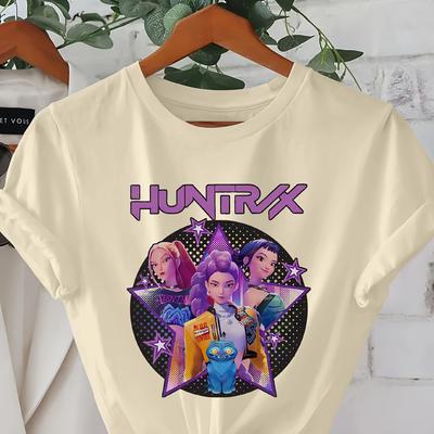 Футболка с графическим принтом Kpop Devil Hunter, повседневный топ с коротким рукавом и круглым вырезом для женщин, летняя весенняя мода, смесовая ткань, обычная длина