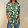 Women's 3/4 Sleeve Easter Egg Bunny Print Button Collar Fashion Casual Top
