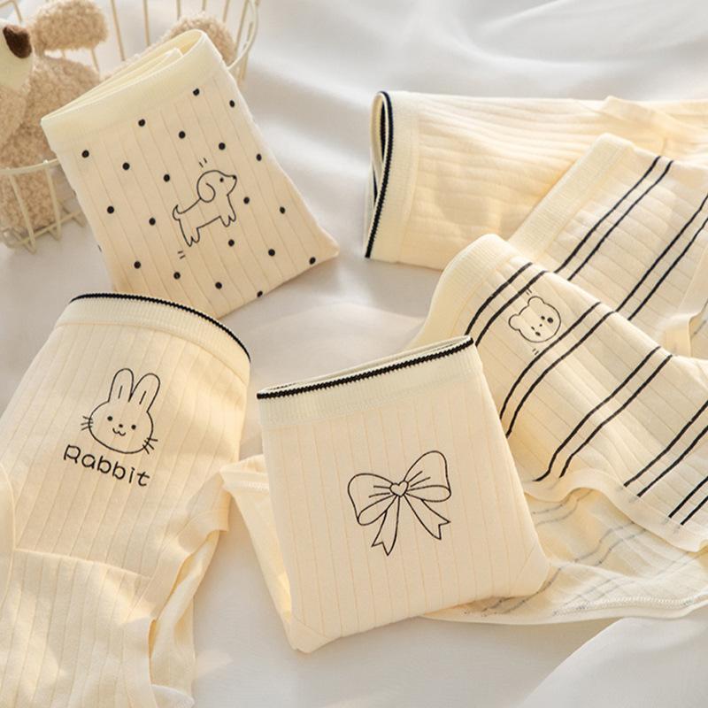 Fashion Women's Mid Waist Vertical Striped Cotton Panties Simple Comfortable Briefs Wearable Underwear