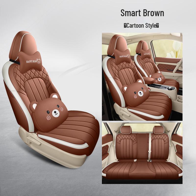 ORA Good Cat Cartoon Leather Car Seat Cushion - Universal Fit, Four Seasons