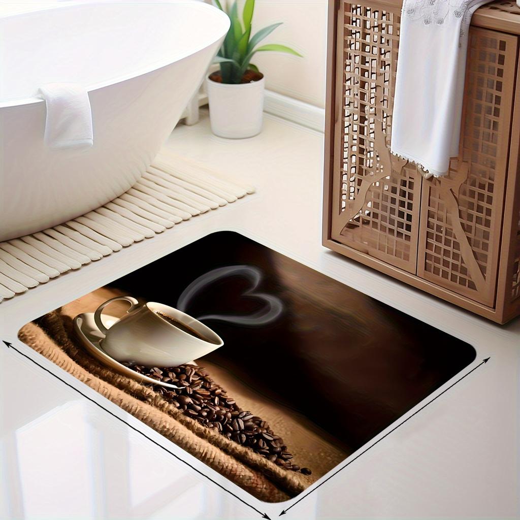 1Pcs Coffee Print Anti-Slip Rugs Kitchen Mat Soft Thickened Kitchen Floor Mat Waterproof Vintage Absorbent Non-slip Oil-proof Floor Mat Runner Rug