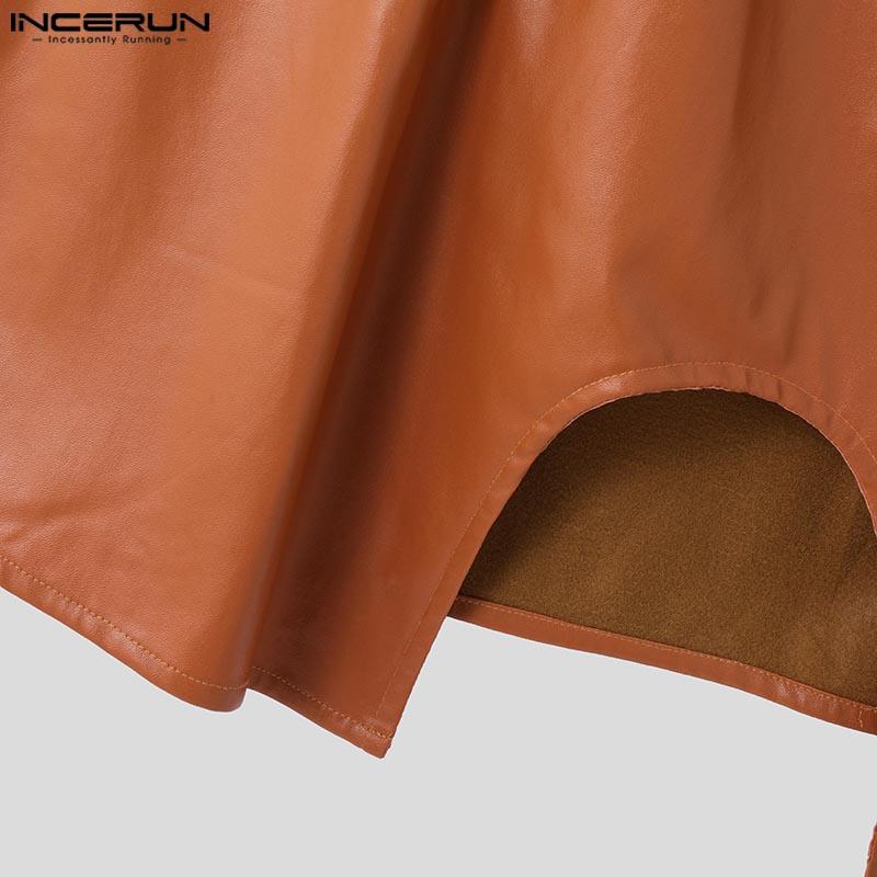 INCERUN Мужские повседневные свободные майки из искусственной кожи без рукавов с вырезом и ажурным узором