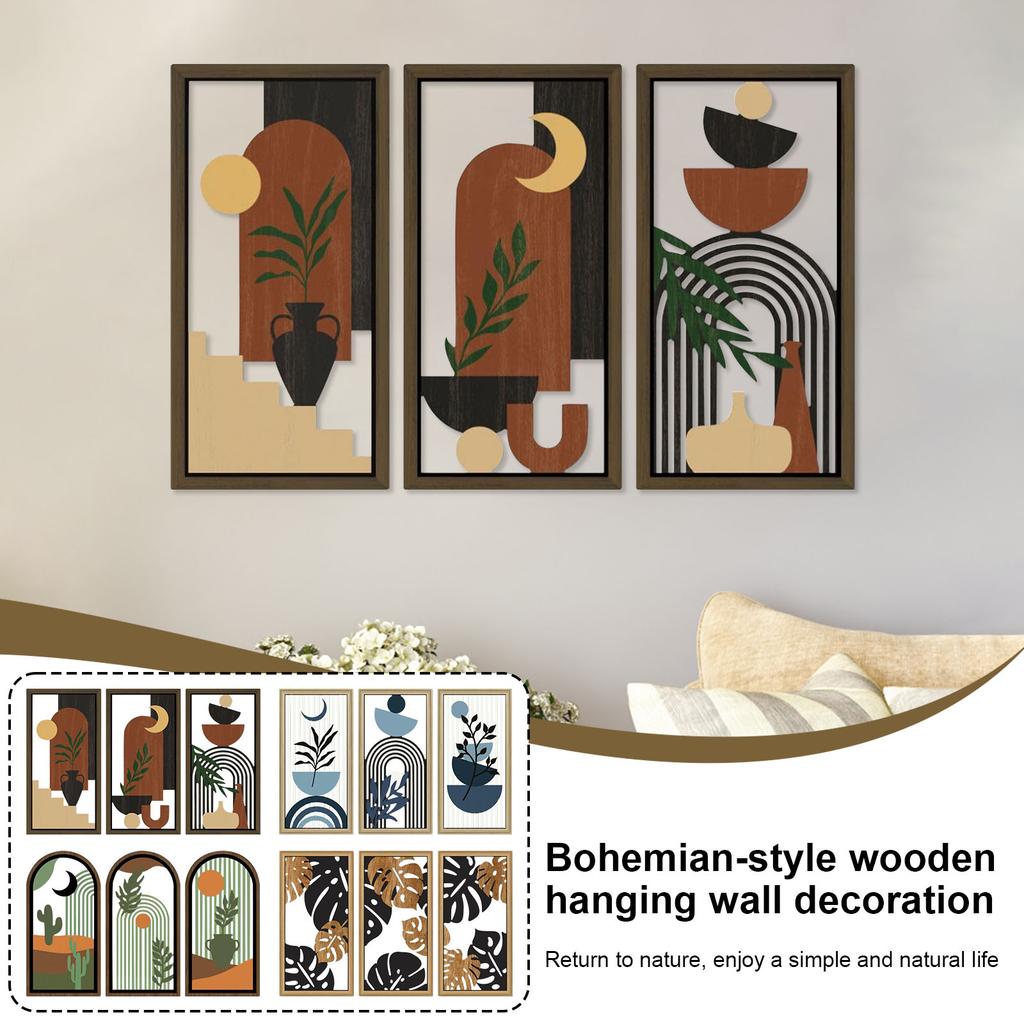 Bohemian Style Geometric Abstract Arch Hollow Board Wooden Sign Wall Decoration Living Room Wall Hanging